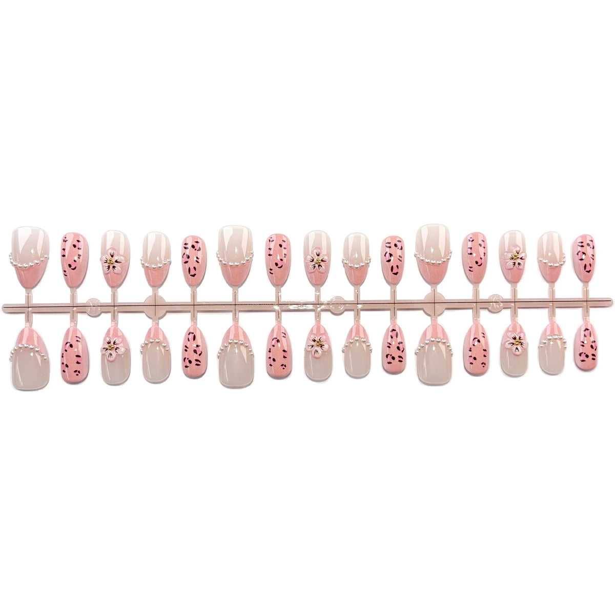 Press-On Nail Set Floral & Pearl Accents