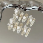 Press-On Nail Set Floral & Pearl Accents Easy-Apply