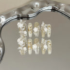 Press-On Nail Set Floral & Pearl Accents Easy-Apply