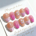 Press-On Nail Set Floral Pearl Accents Reusable