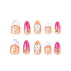 Press-On Nail Set Floral Pearl Accents Reusable