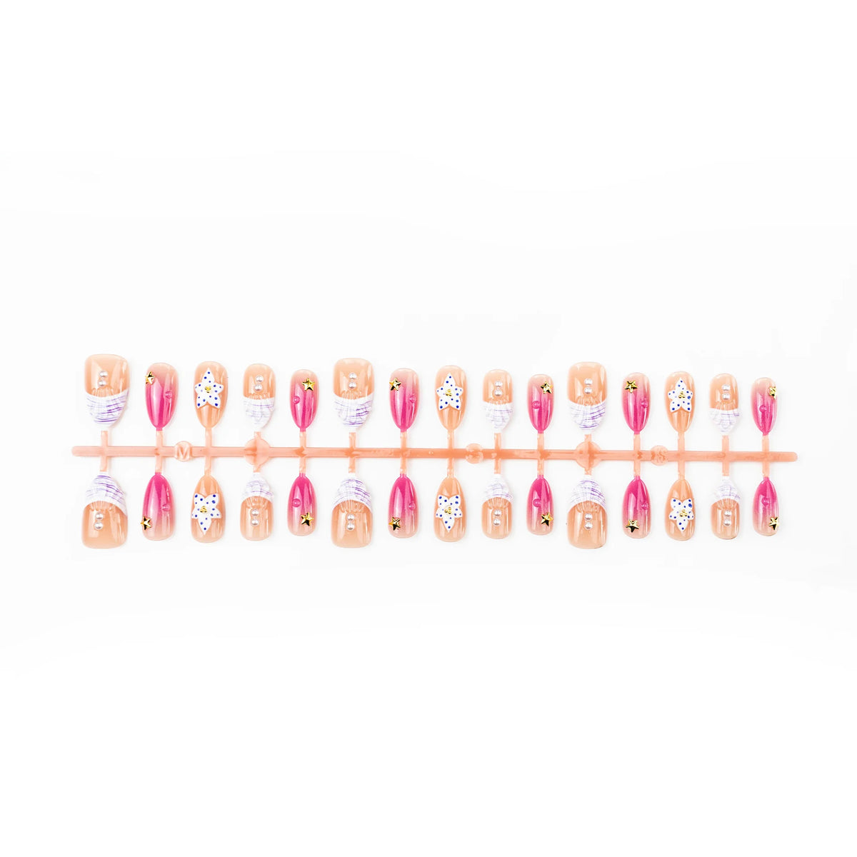 Press-On Nail Set Floral Pearl Accents Reusable