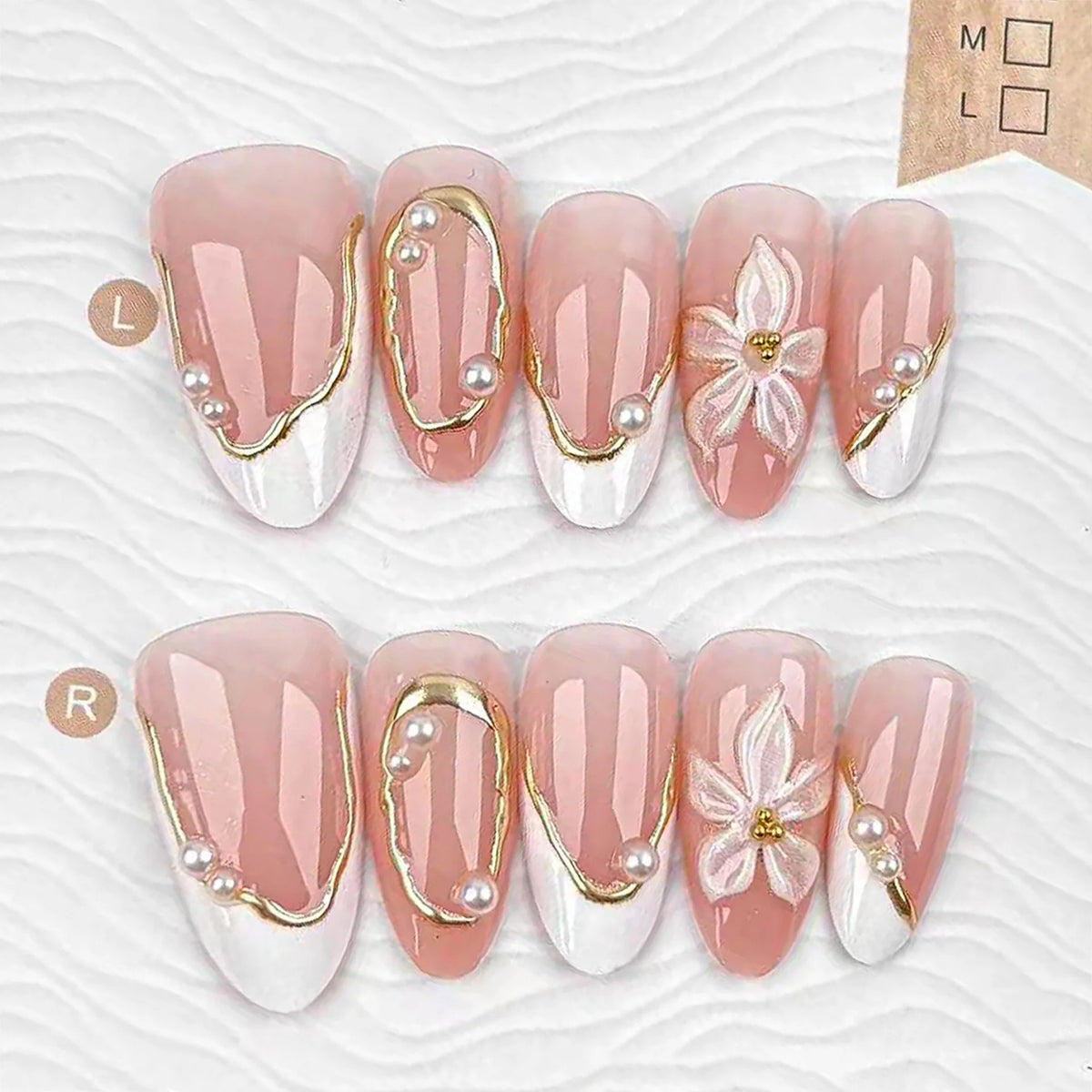 Press-On Nail Set Floral & Pearl Embellished Easy Application