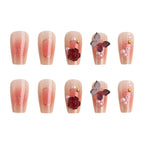 Press-On Nail Set Floral & Pearl Embellished Easy Application
