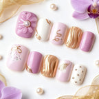Press-On Nail Set Floral & Pearl Embellished Peel-And-Press