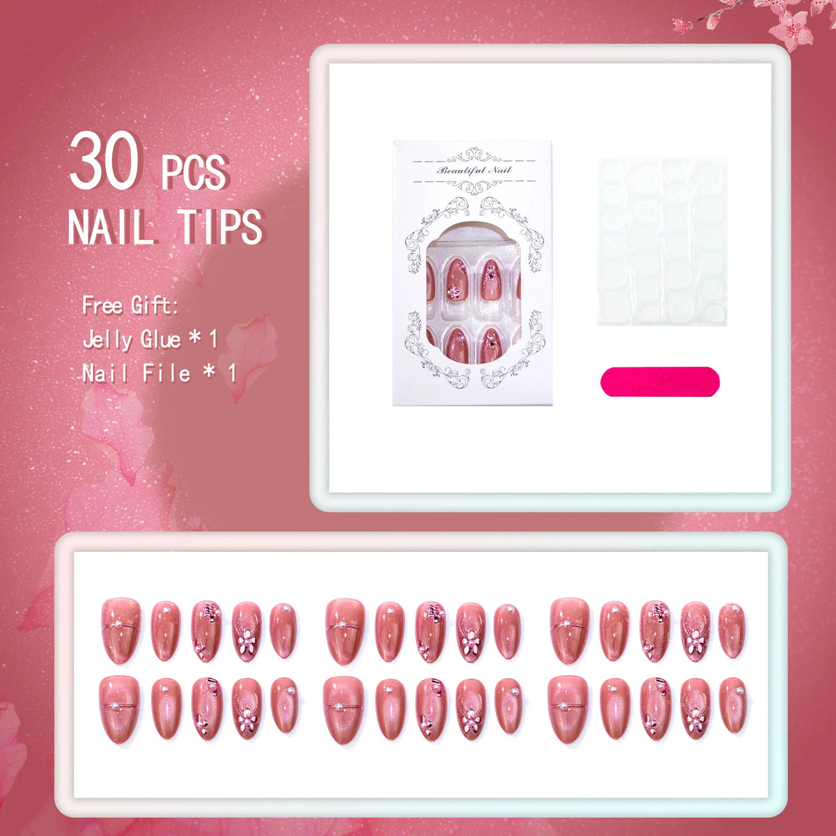 Press-On Nail Set Floral & Pearl Peel And Stick