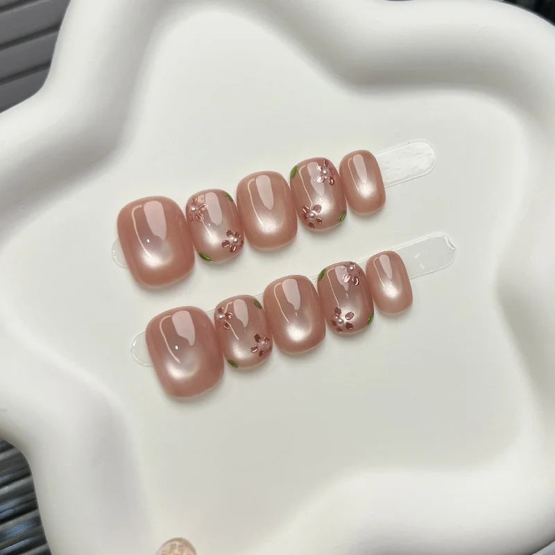 Press-On Nail Set Floral Peel-And-Stick Chip-Resistant