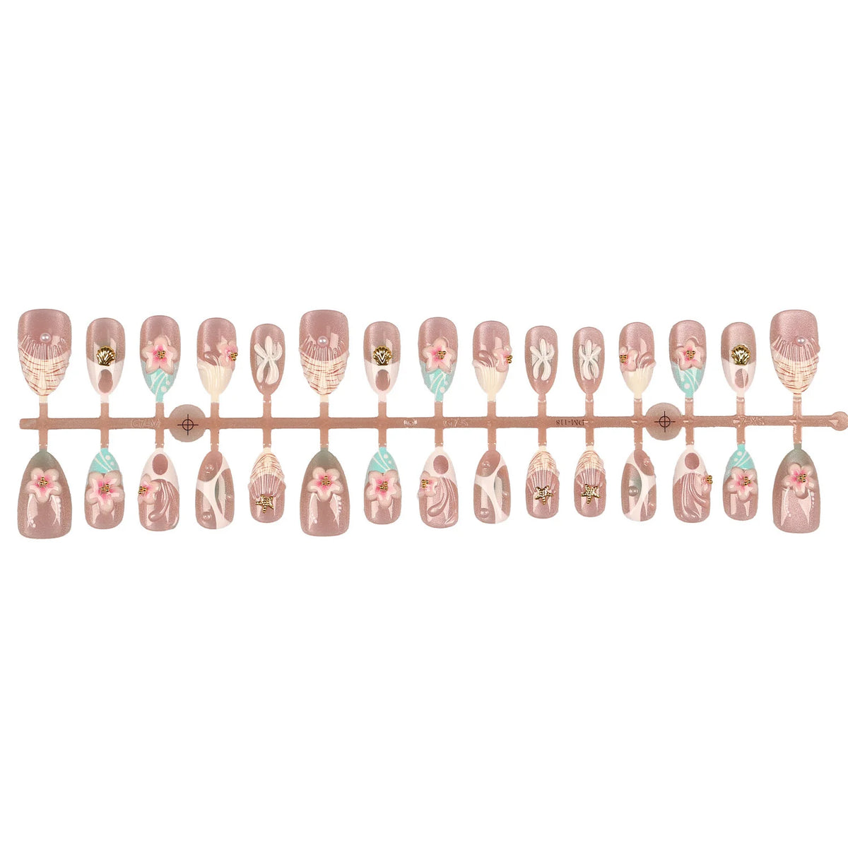 Press-On Nail Set Floral Peel-And-Stick Durable Acrylic