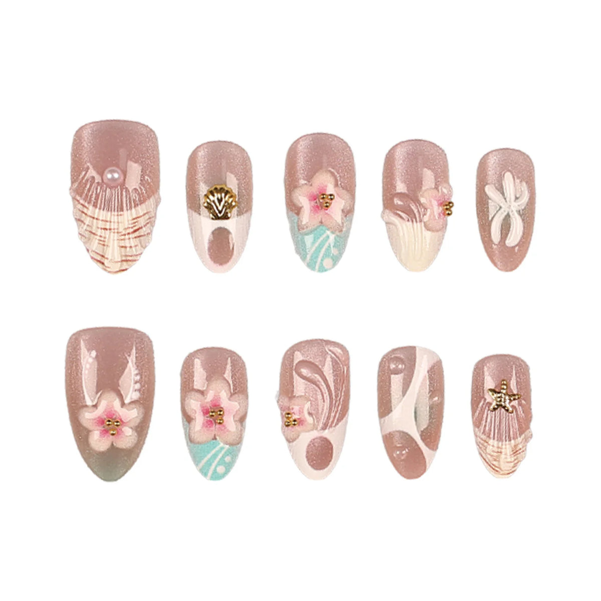 Press-On Nail Set Floral Peel-And-Stick Durable Acrylic