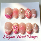Press-On Nail Set Floral Peel-And-Stick & Durable Synthetic