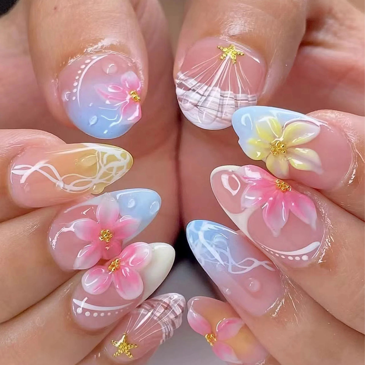Press-On Nail Set Floral Peel-And-Stick & Long-Lasting