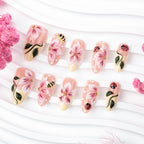Press-On Nail Set Floral Peel-And-Stick Reusable 10-Piece