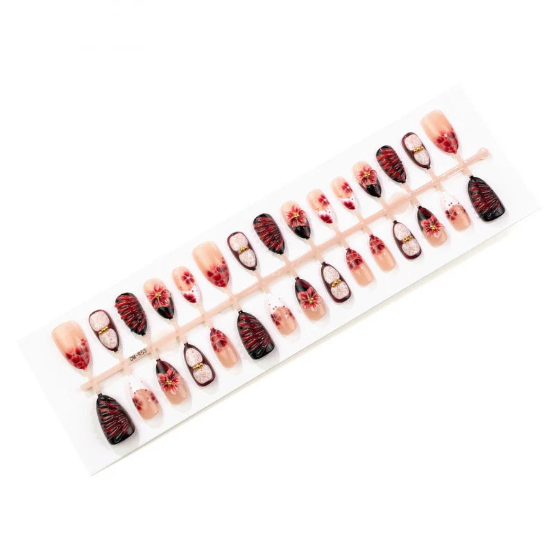 Press-On Nail Set Floral Peel-And-Stick & Reusable