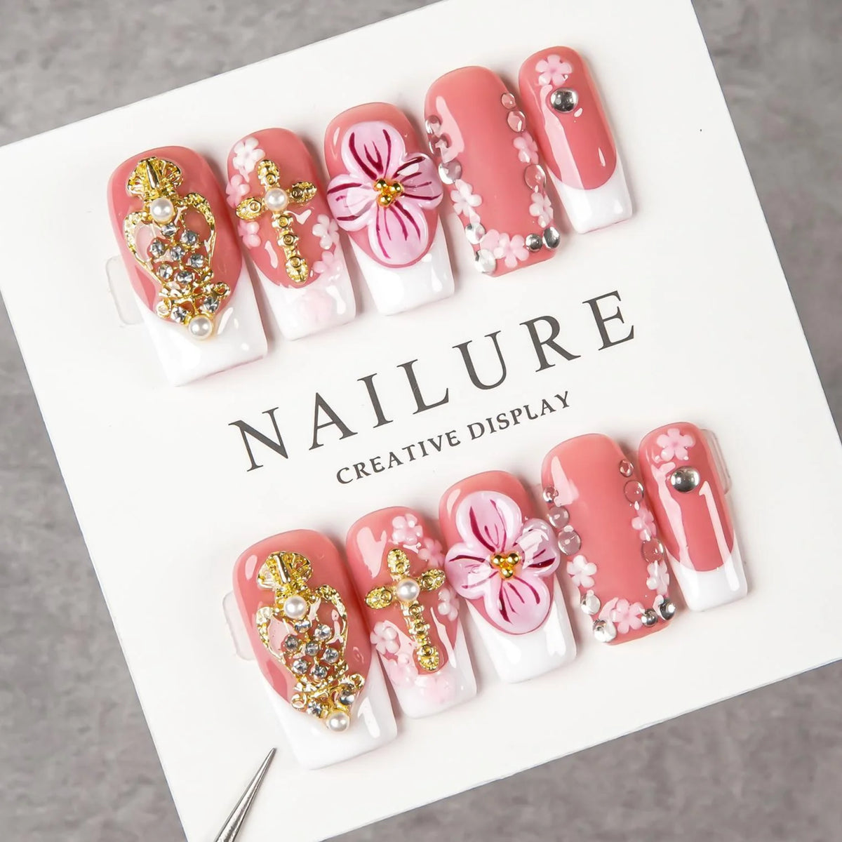 Press-On Nail Set Floral Peel & Stick