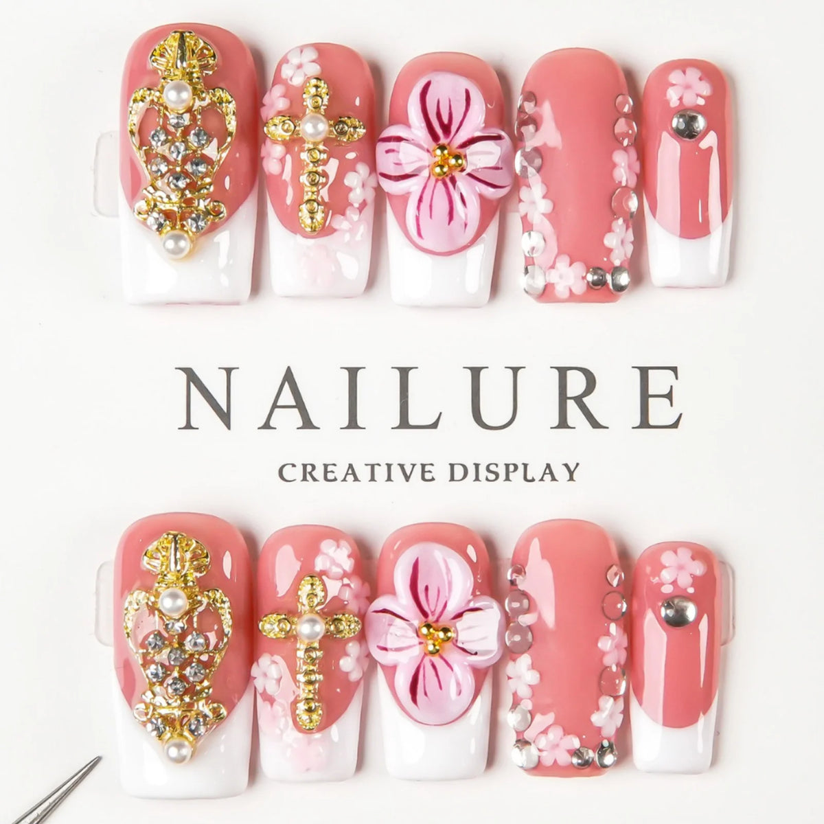 Press-On Nail Set Floral Peel & Stick