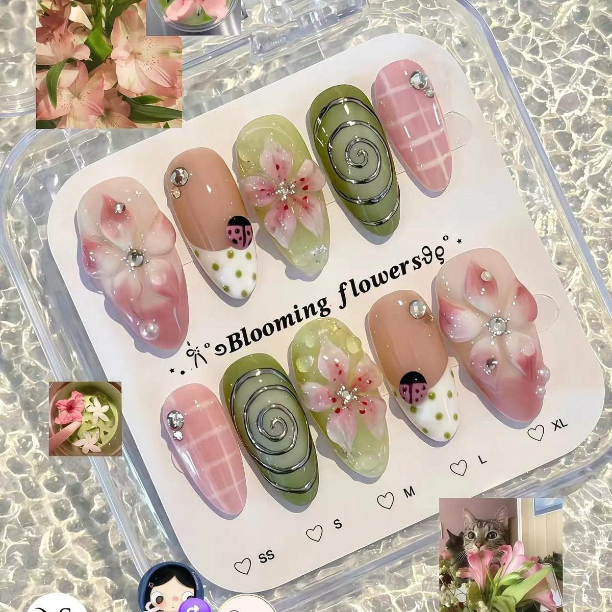 Press-On Nail Set Floral Peel & Stick Long-Lasting