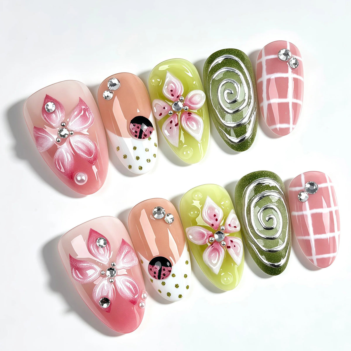 Press-On Nail Set Floral Peel & Stick Long-Lasting