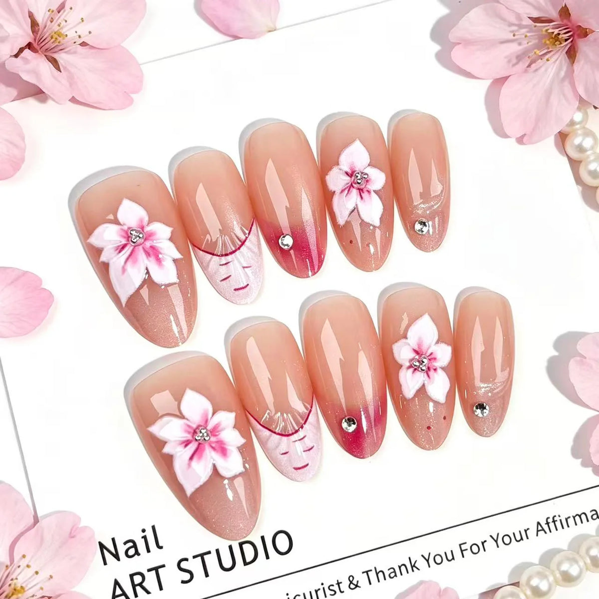 Press-On Nail Set Floral Peel & Stick Multiple Sizes