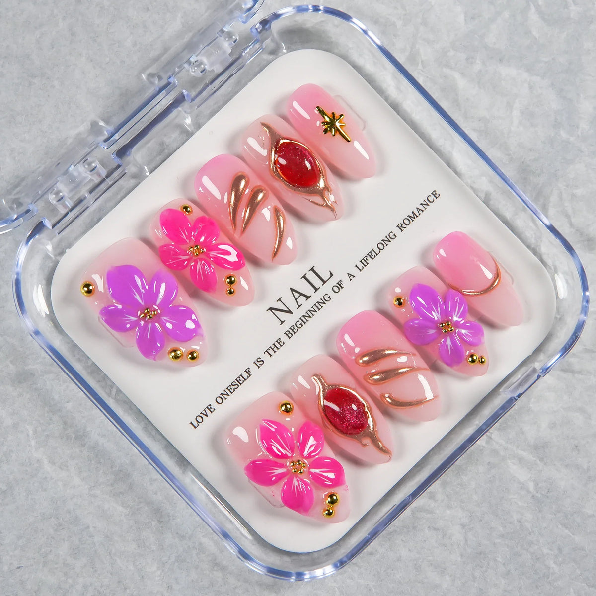 Press-On Nail Set Floral Peel & Stick Reusable