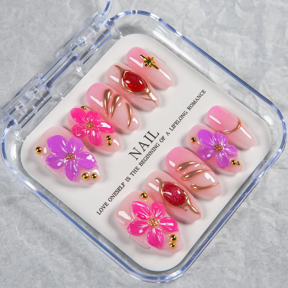 Press-On Nail Set Floral Peel & Stick Reusable