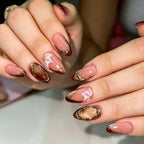 Press-On Nail Set Floral Pink & Burgundy Salon Finish