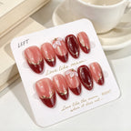 Press-On Nail Set Floral Pink & Burgundy Salon Finish