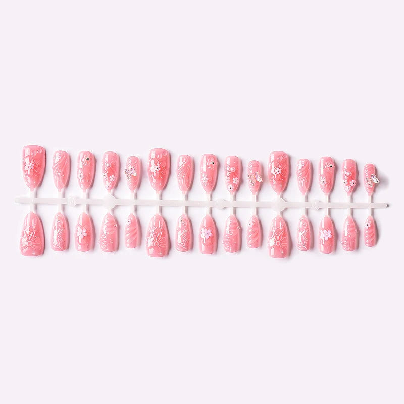 Press-On Nail Set Floral Pink Easy Application