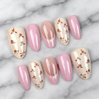 Press-On Nail Set Floral Pink Easy Application Multiple Sizes