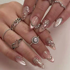 Press-On Nail Set Floral Pink Rose Multi-Size Long-Lasting