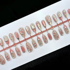 Press-On Nail Set Floral Pink Rose Multi-Size Long-Lasting