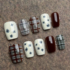 Press-On Nail Set Floral & Plaid Fits Multiple Sizes