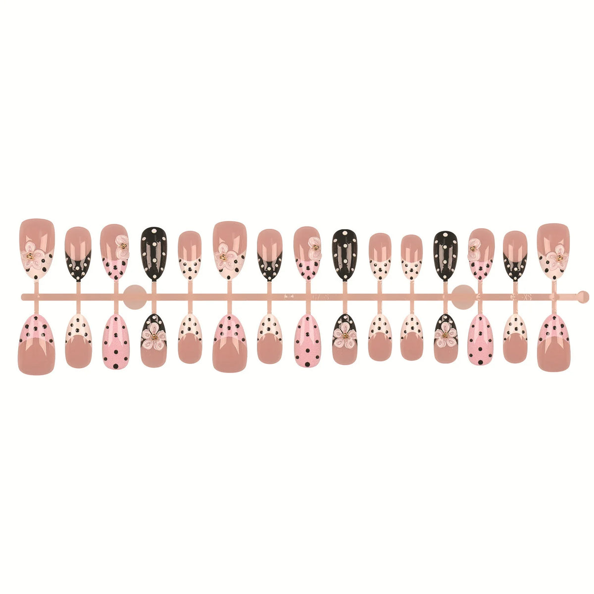 Press-On Nail Set Floral & Polka Dot Adhesive Reusable