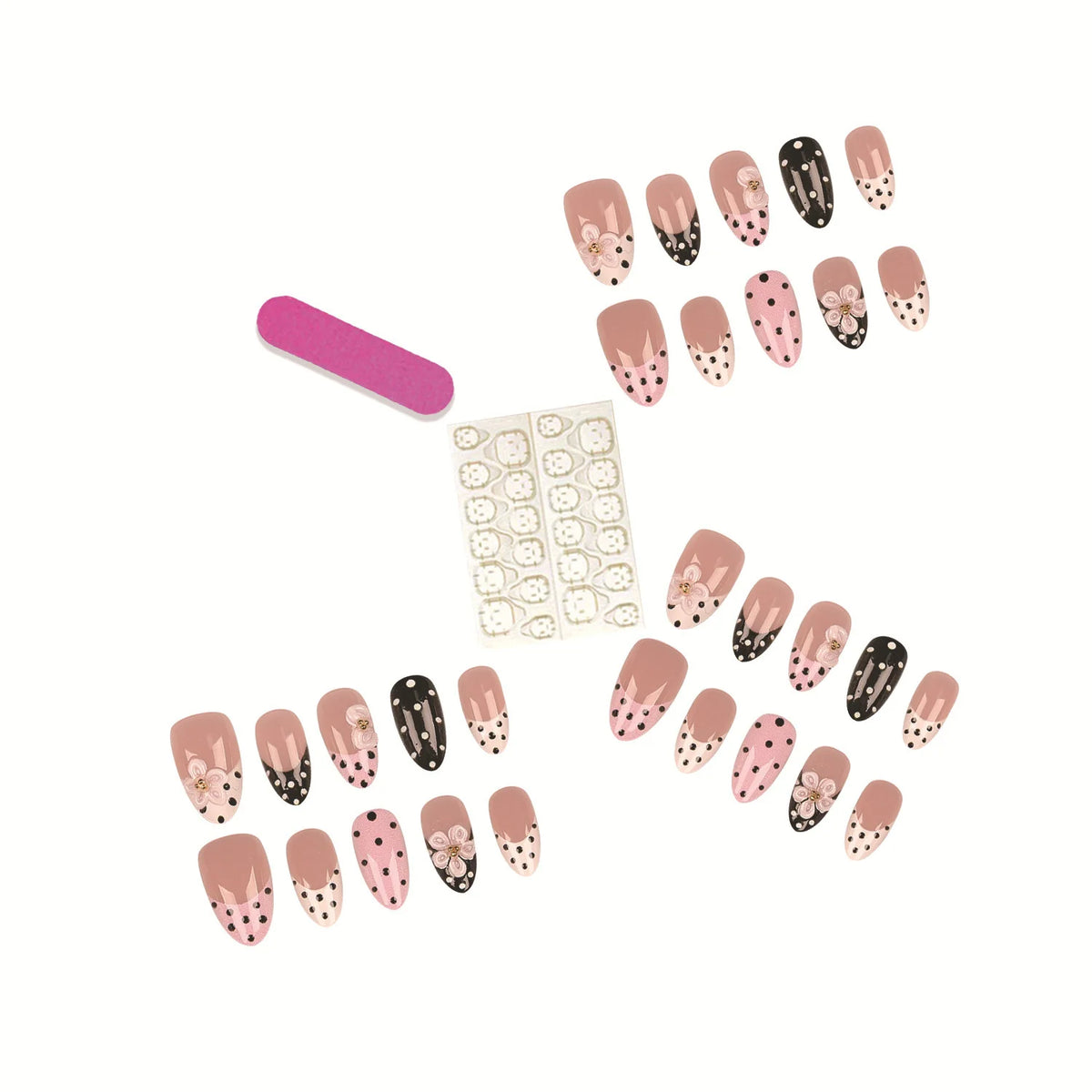 Press-On Nail Set Floral & Polka Dot Adhesive Reusable