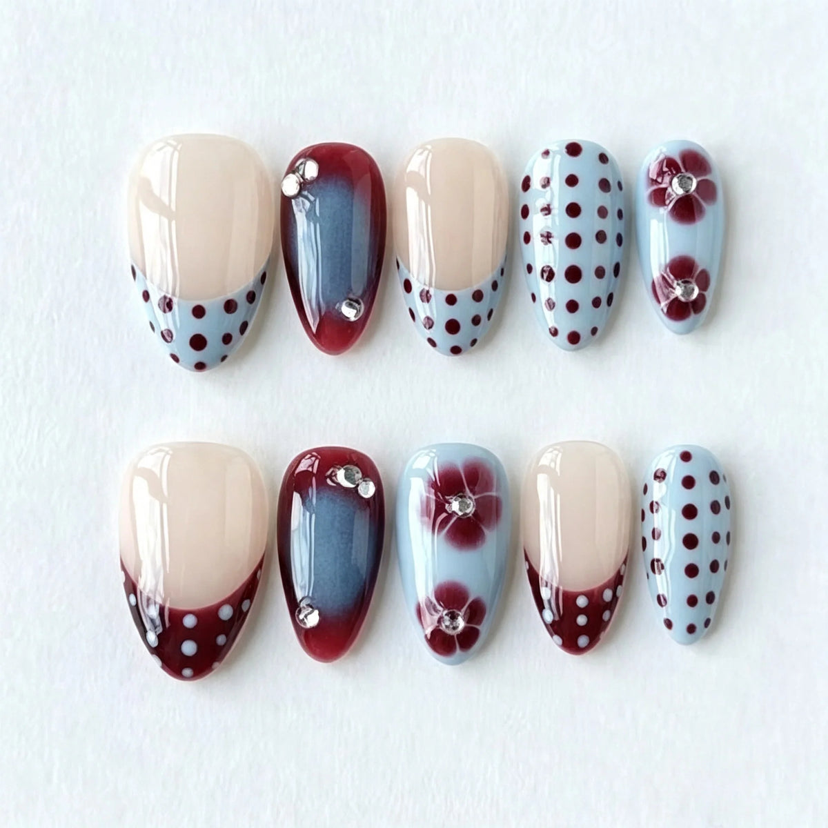 Press-On Nail Set Floral & Polka Dot Adhesive Tabs