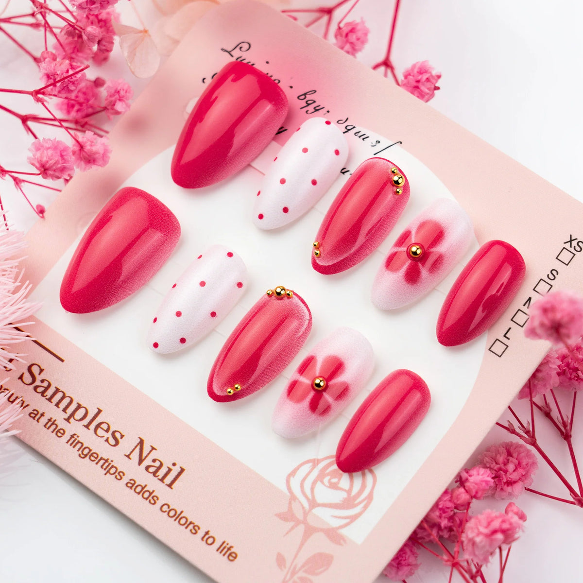 Press-On Nail Set Floral & Polka Dot Adhesive Tabs