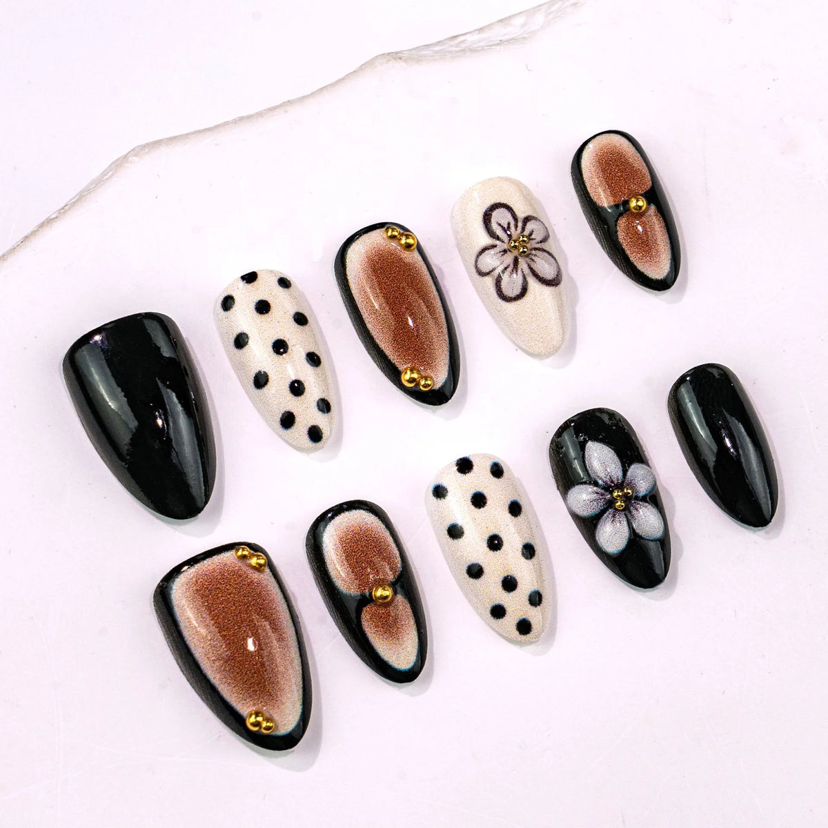 Press-On Nail Set Floral & Polka Dot Easy Application