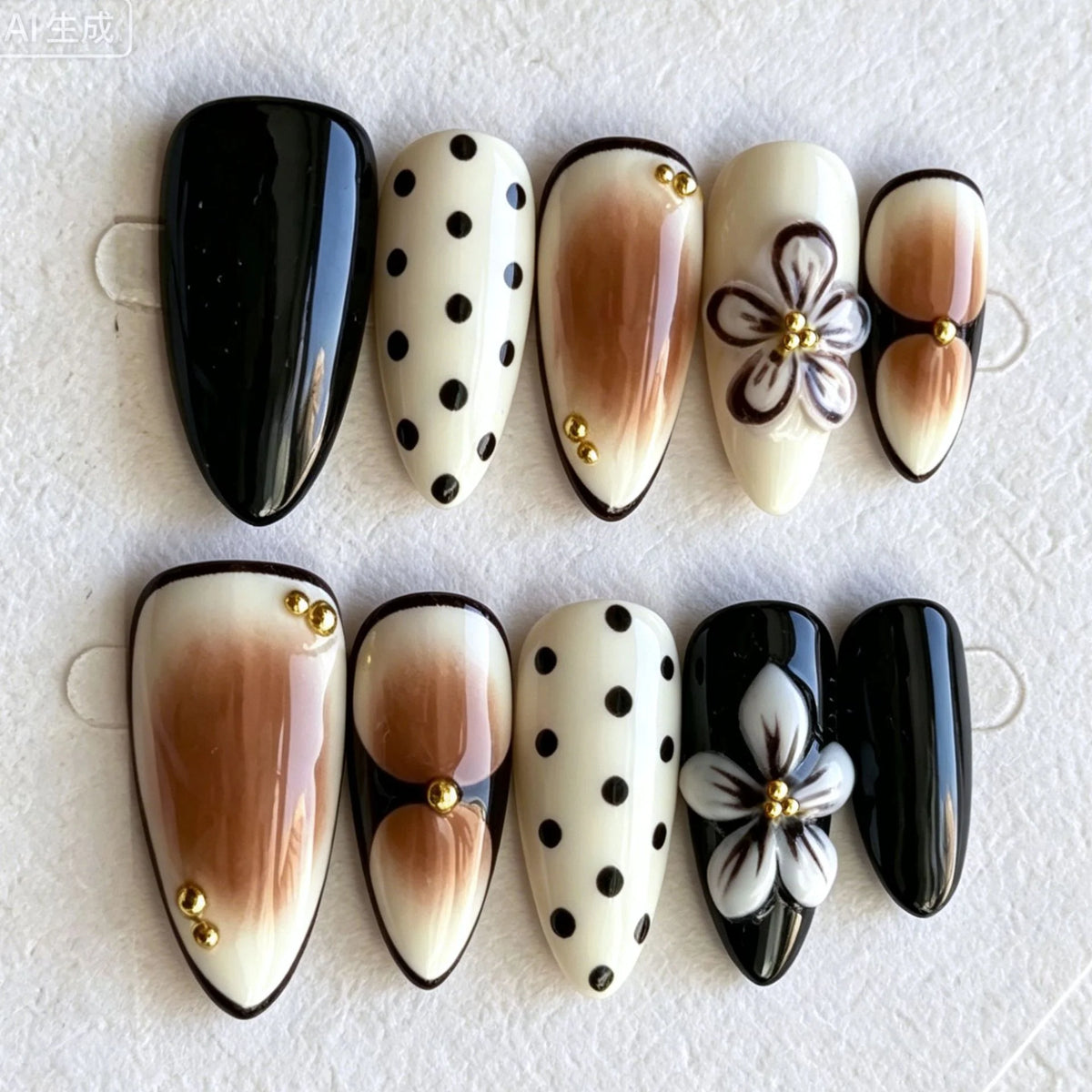 Press-On Nail Set Floral & Polka Dot Easy Application