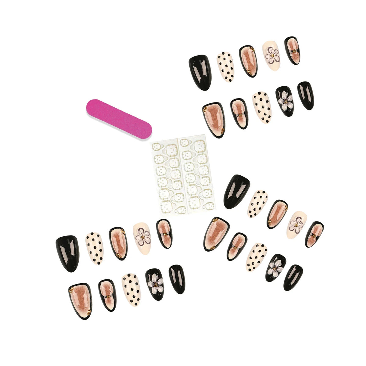 Press-On Nail Set Floral & Polka Dot Easy Application