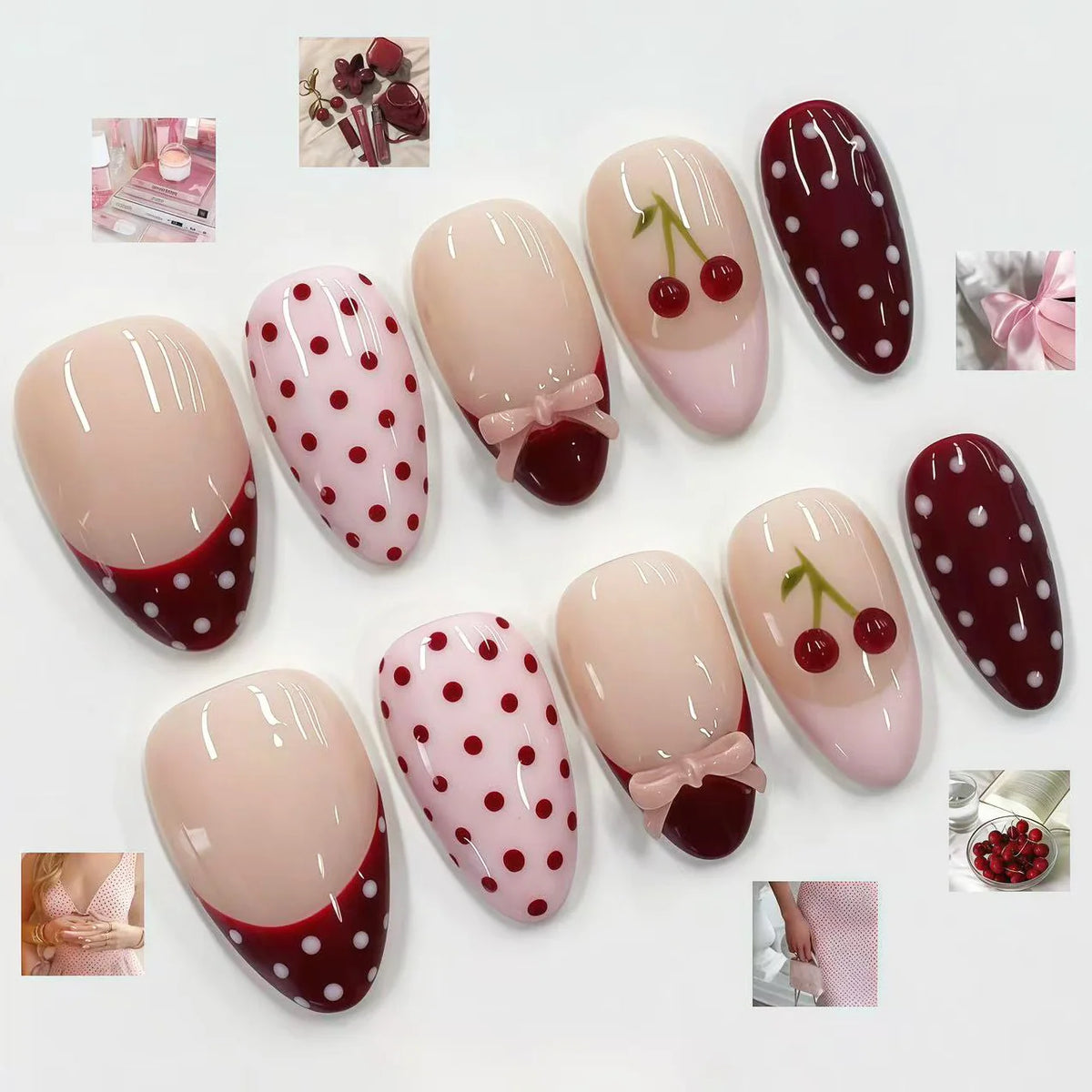 Press-On Nail Set Floral & Polka Dot Long-Lasting