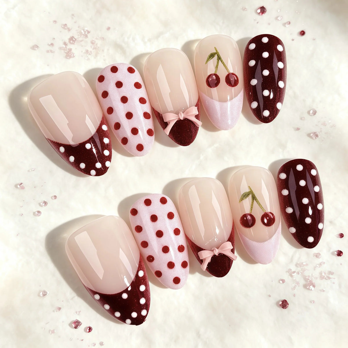 Press-On Nail Set Floral & Polka Dot Long-Lasting