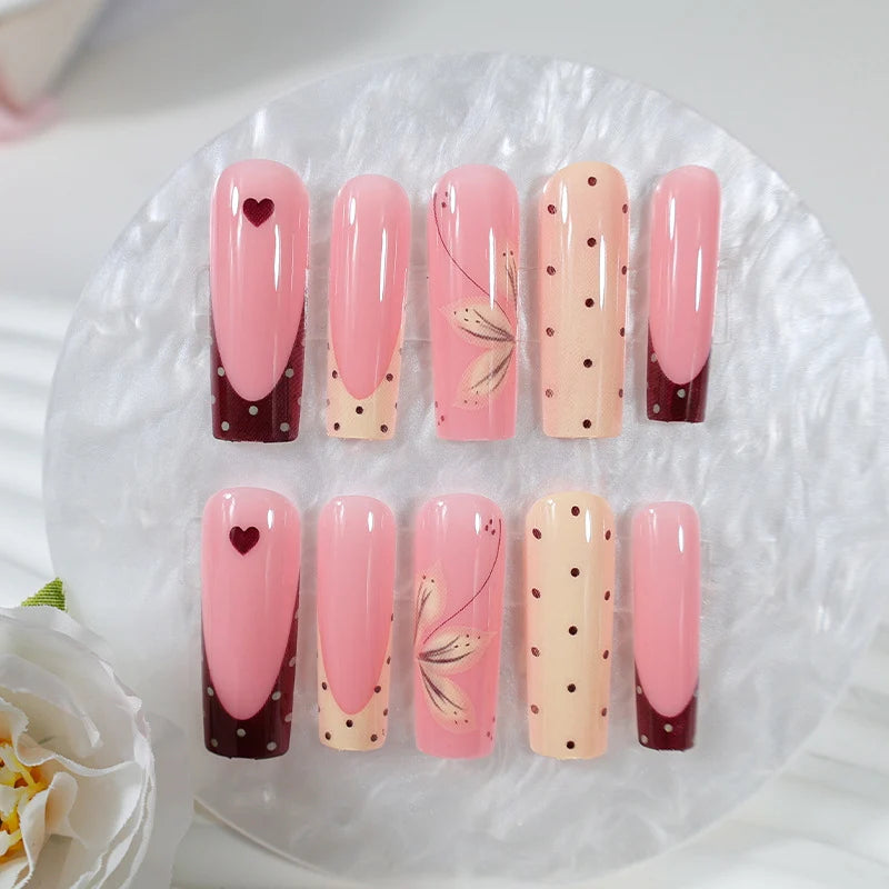 Press-On Nail Set Floral & Polka Dot Reusable
