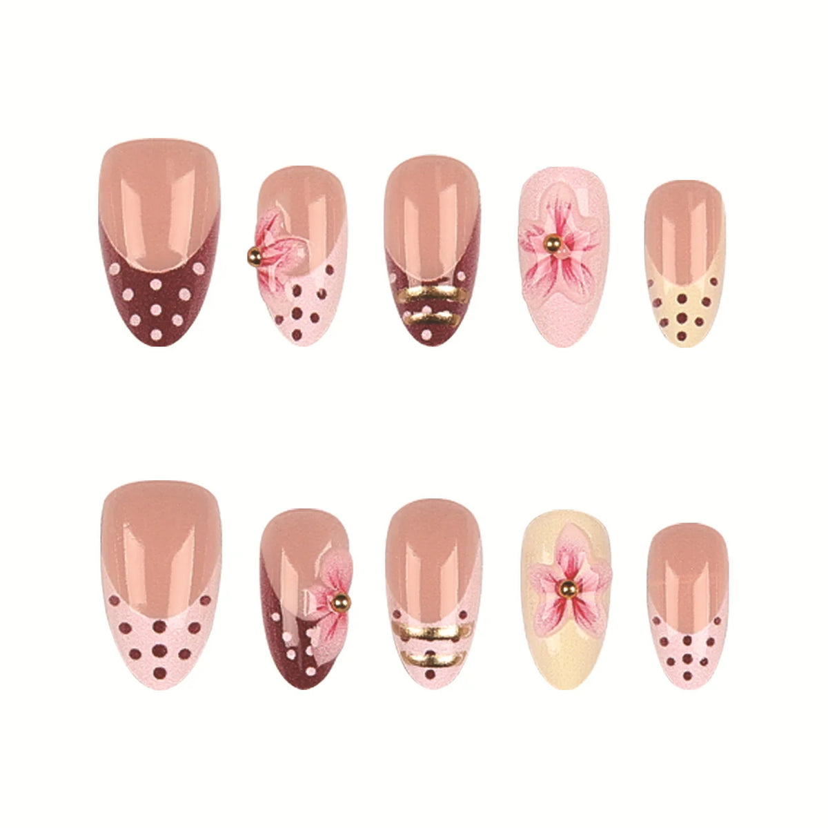Press-On Nail Set Floral & Polka Dot Reusable