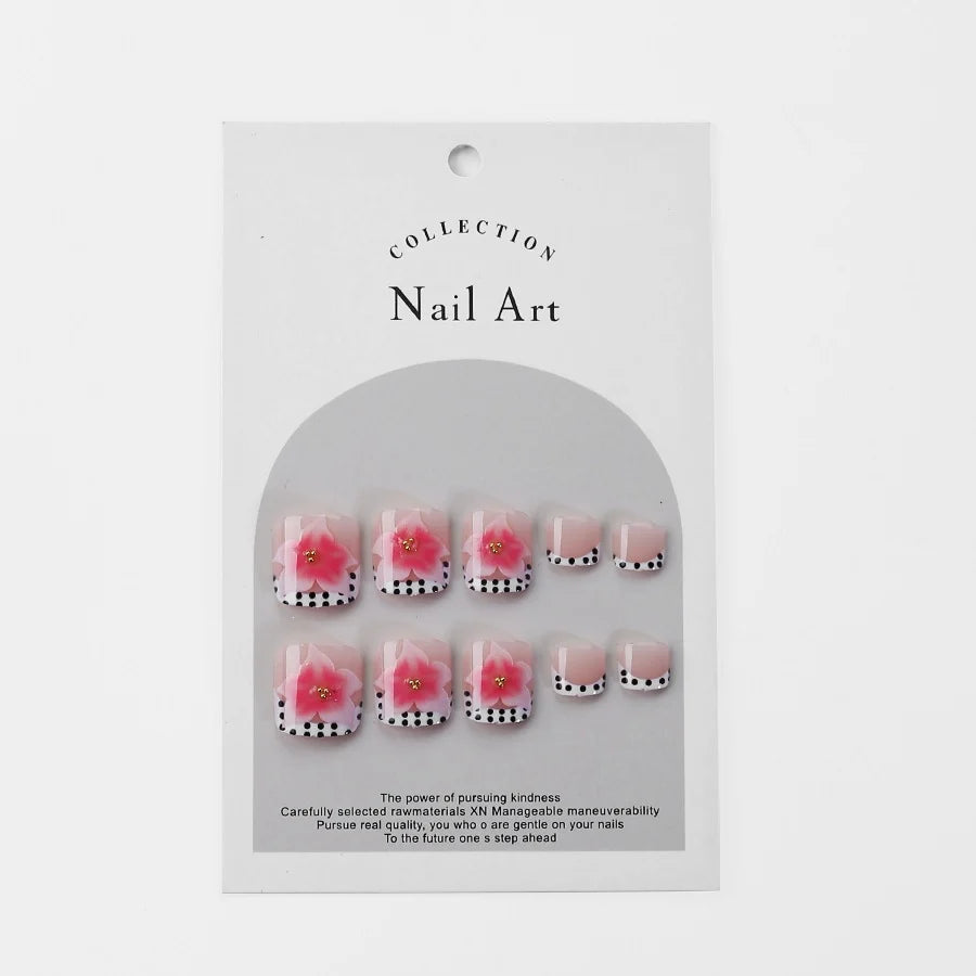 Press-On Nail Set Floral & Polka Dot Reusable