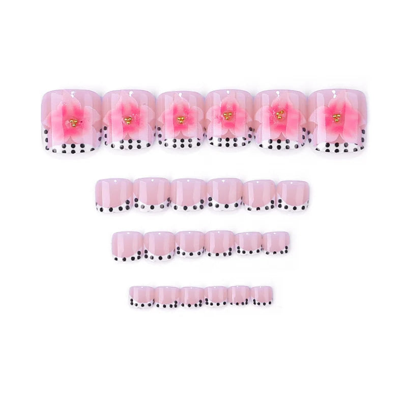 Press-On Nail Set Floral & Polka Dot Reusable