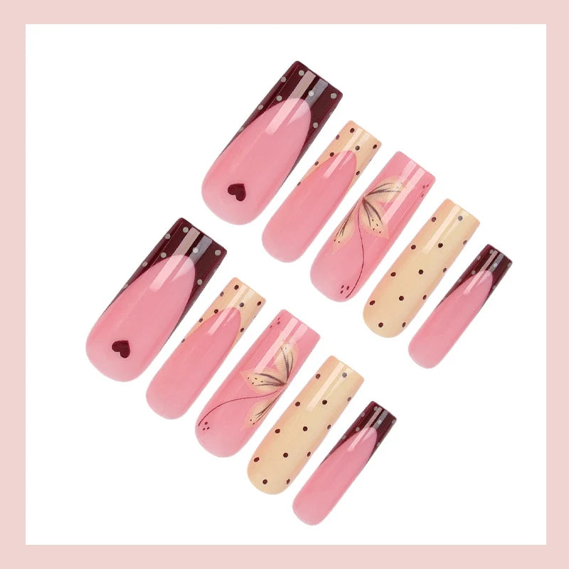 Press-On Nail Set Floral & Polka Dot Reusable