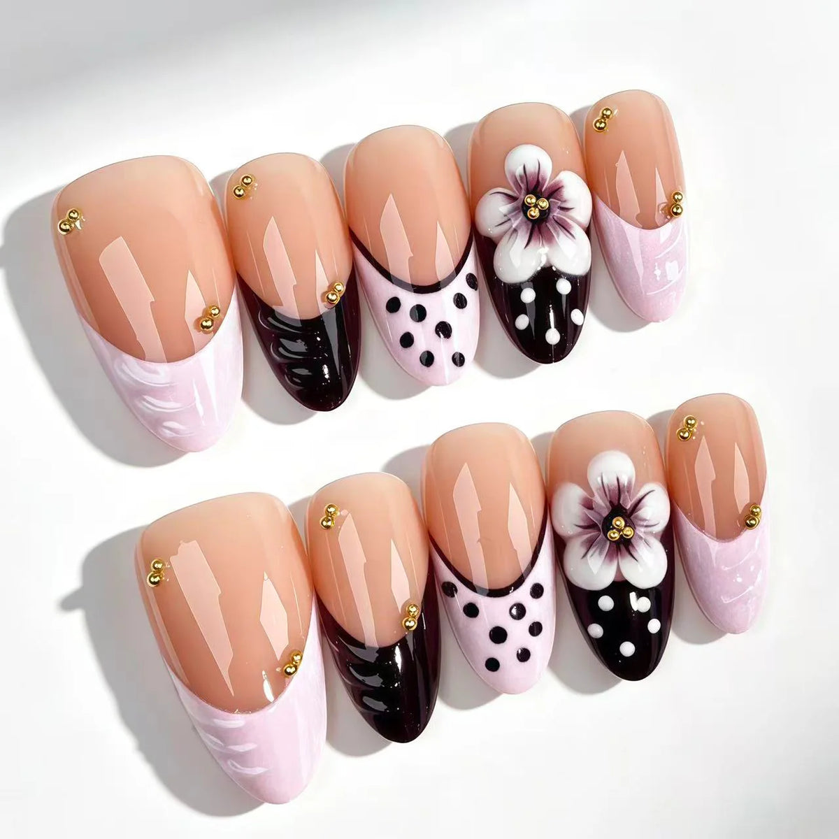 Press-On Nail Set Floral & Polka Dot Reusable