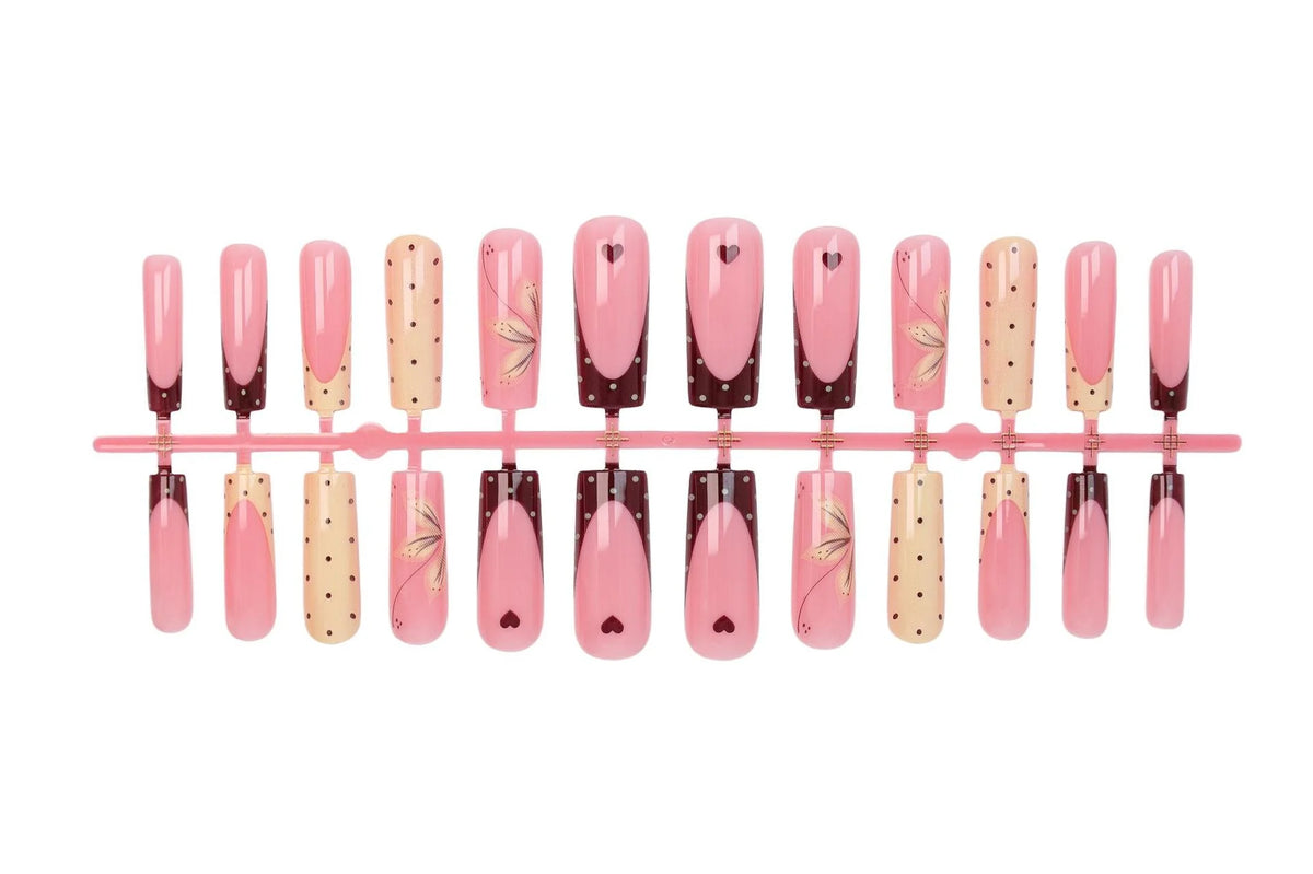 Press-On Nail Set Floral & Polka Dot Reusable