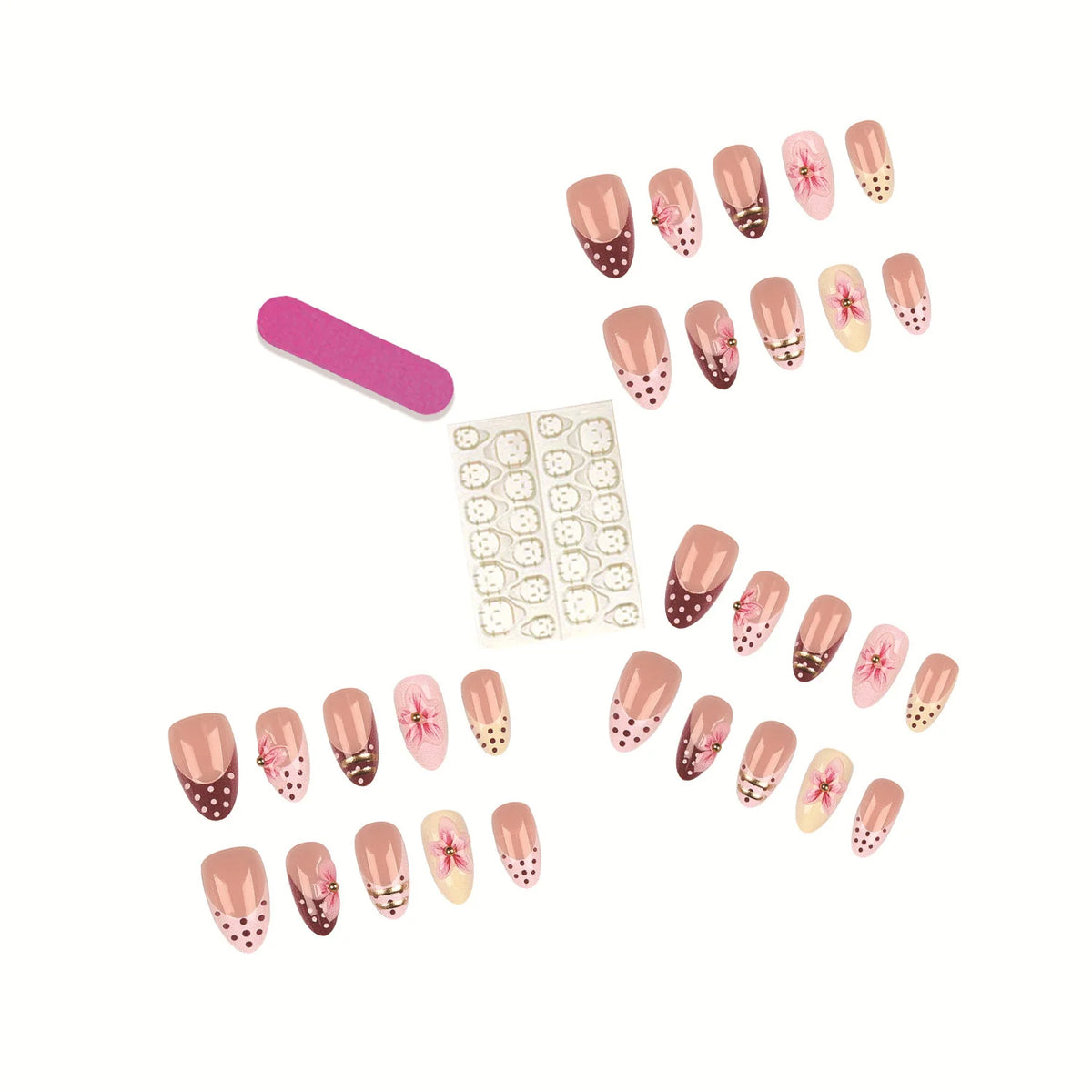 Press-On Nail Set Floral & Polka Dot Reusable