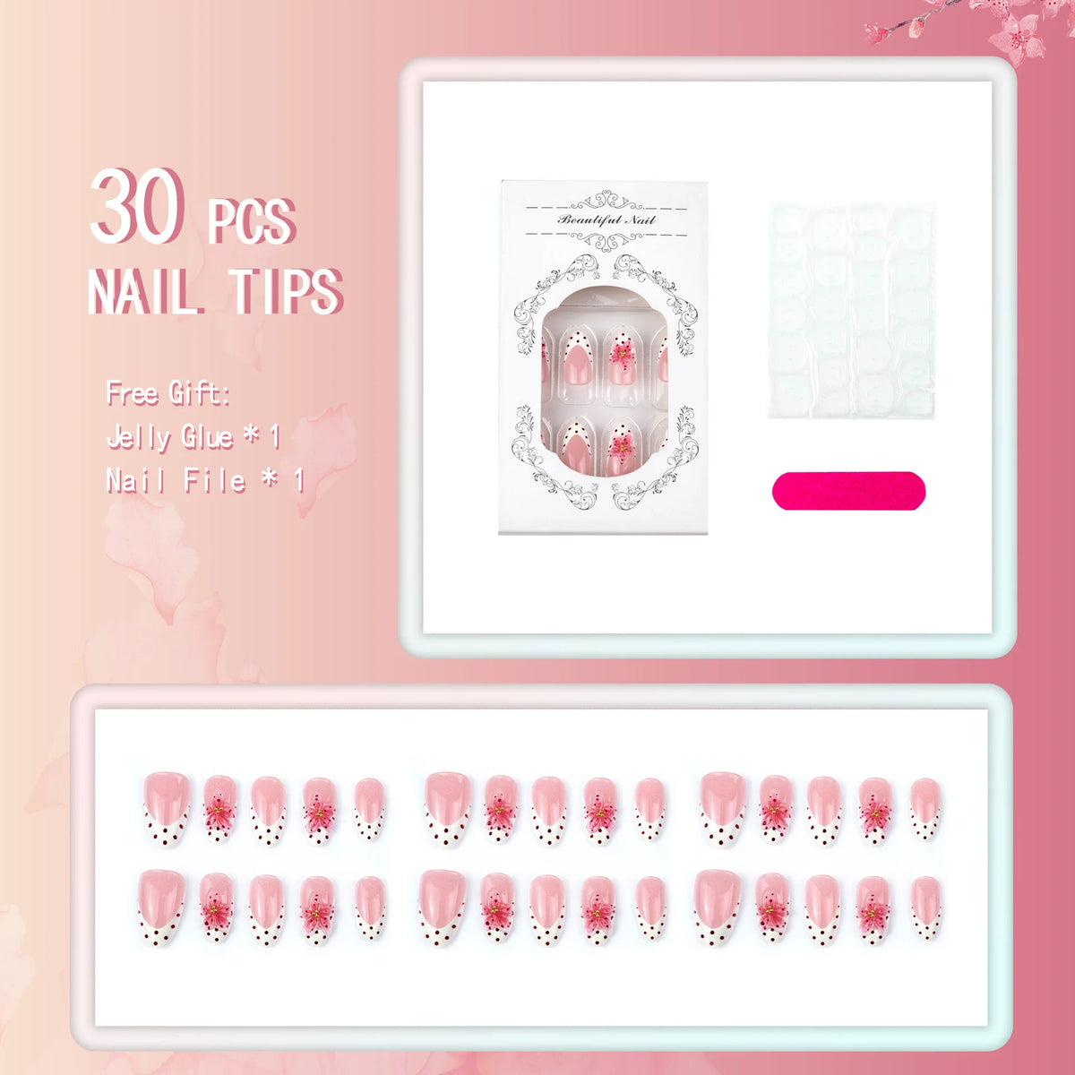 Press-On Nail Set Floral & Polka Dot Reusable Acrylic
