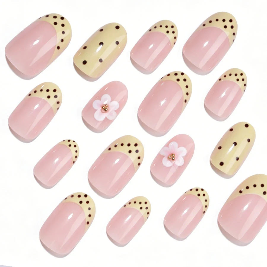 Press-On Nail Set Floral & Polka Dot Reusable Non-Toxic